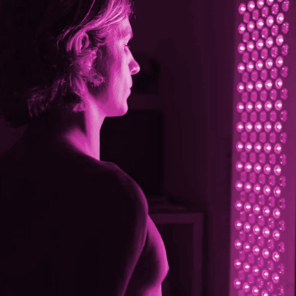 Strong pink light therapy with person